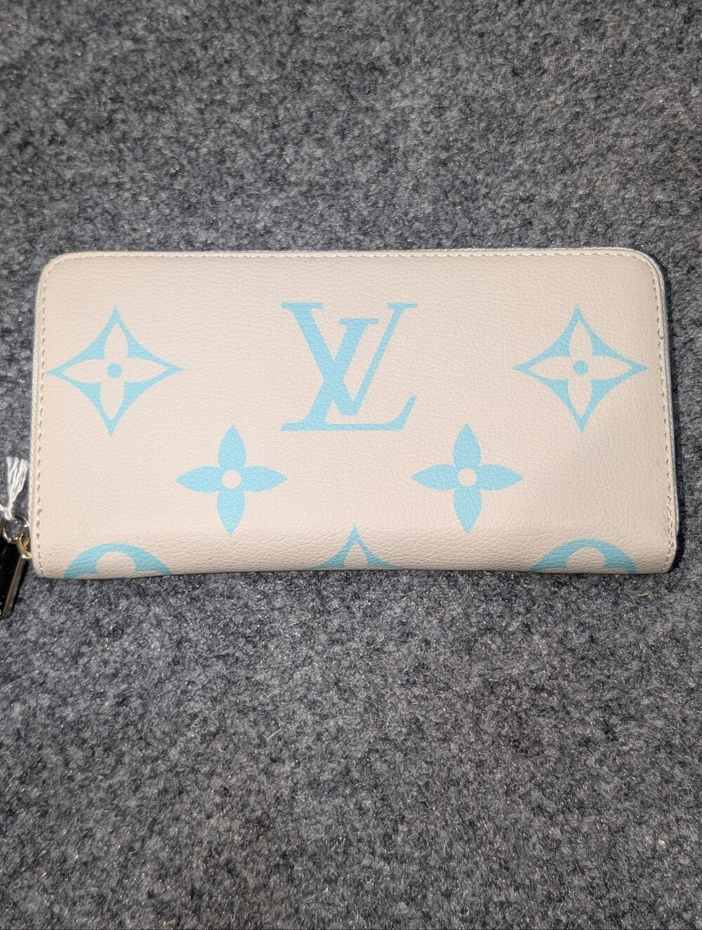 Fashion Inspired Beige Wallet with Light Blue Monogram Accents